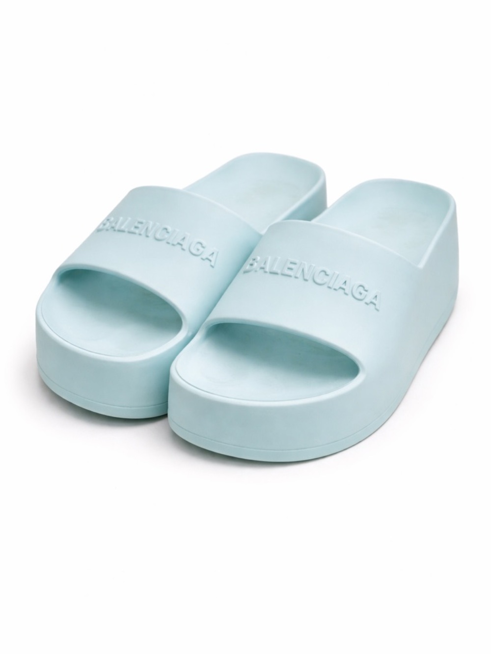 Authentic BALENCIAGA Pool Rubber Womens Chunky Slide Logo Sandals 40 Green Aqua - Picture 3 of 12